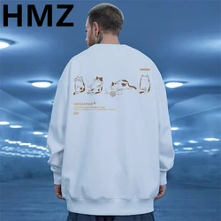 HMZ Autumn Harajuku Sweatshirts Designed Cat Print Streetwear Pullover Clothes Men Fashion Long Sleeve Sweatshirt Casual Men Top