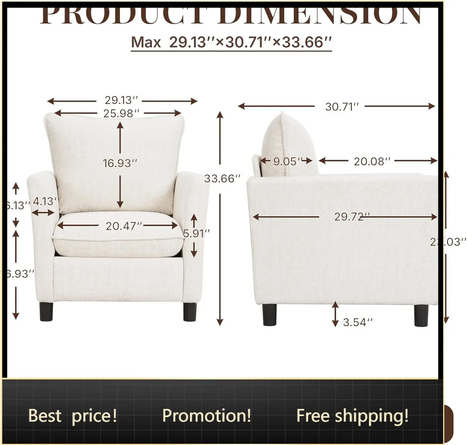 

Accent Chairs for Living Room Chairs, Reading Chair Mid Century Modern Chair, Soft Chenille Sofa Chair, Upholstered Arm Chair Co