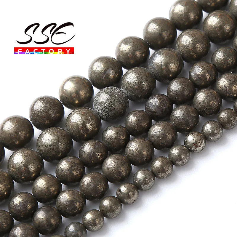 Natural Iron Pyrite Beads Round Loose Spacer Energy Healing Stone Beads For Jewelry Making Diy Bracelets Necklaces 4 6 8 10 15