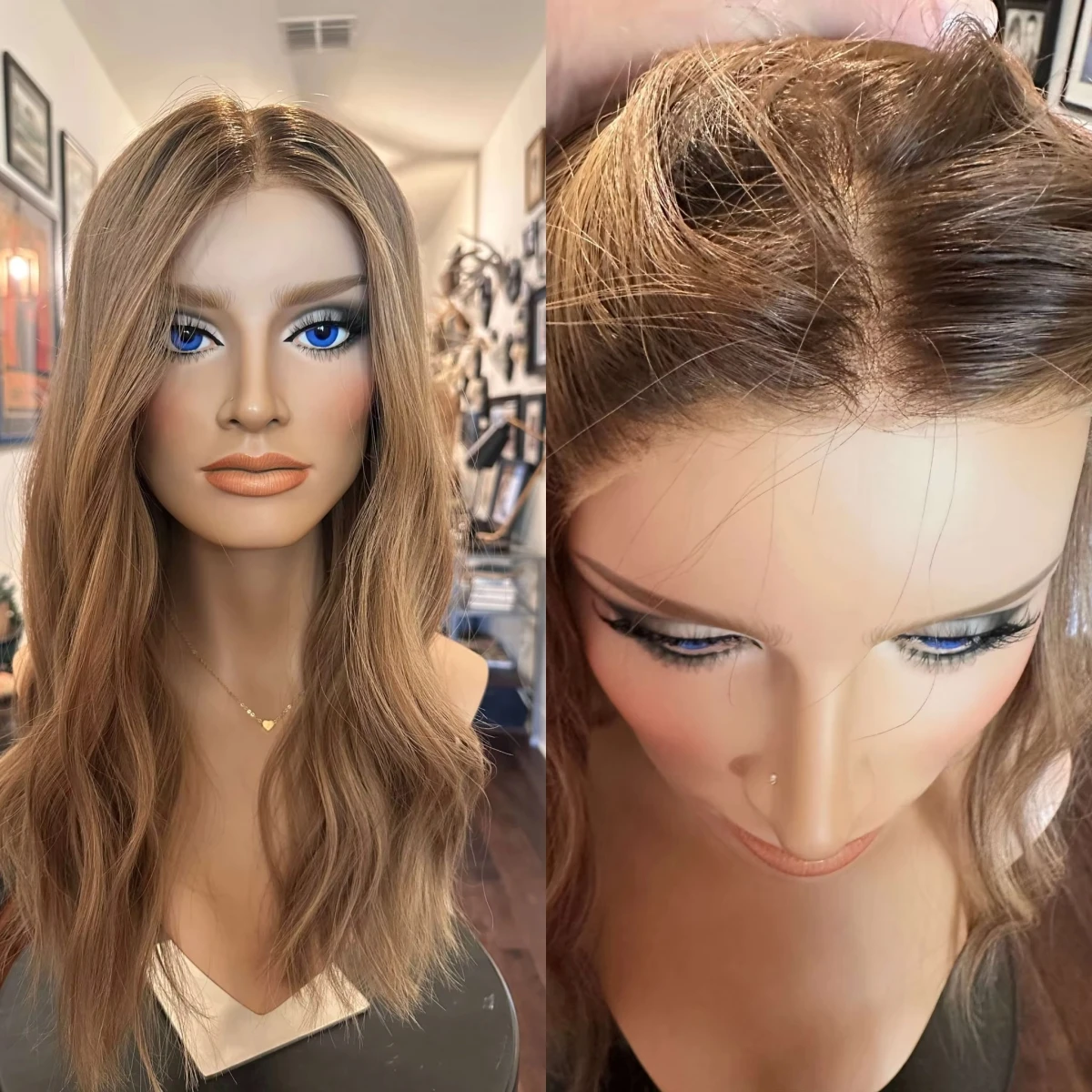 22 Inches Ombre Honey Brown Wig 13*4 Soft Synthetic HD Lace Front Wig Ready to Ship Long Wavy Luxury Women's Wig 180% Density