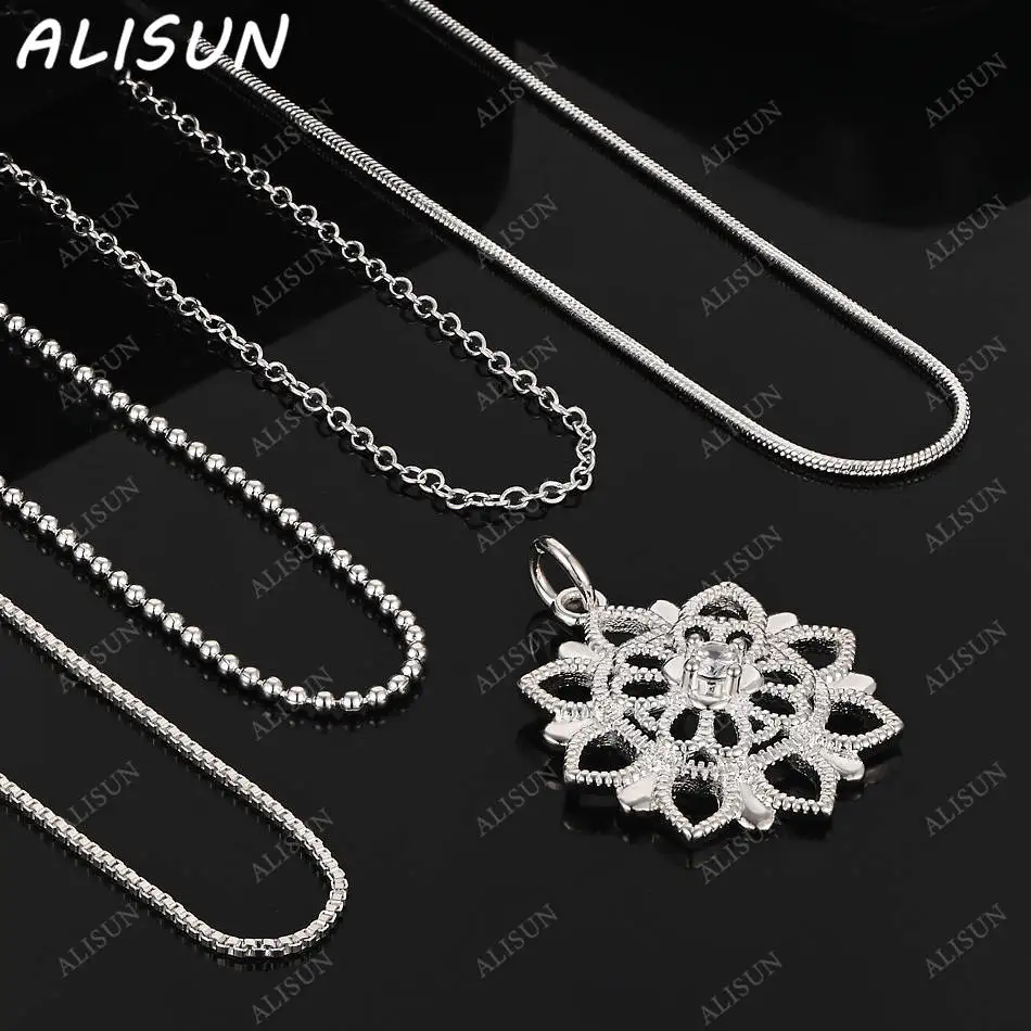 

ALISUN 40-75cm 925 Sterling Silver Zircon Flower Pendant Necklace For Women Men Trend Birthday Gifts Fashion Party Fine Jewelry