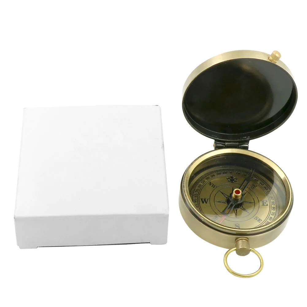 -Compass New Outdoor Camping Hiking Portable Pocket Brass Gold Color Copper -Compass Navigation Metal 7.2x5x1.7cm