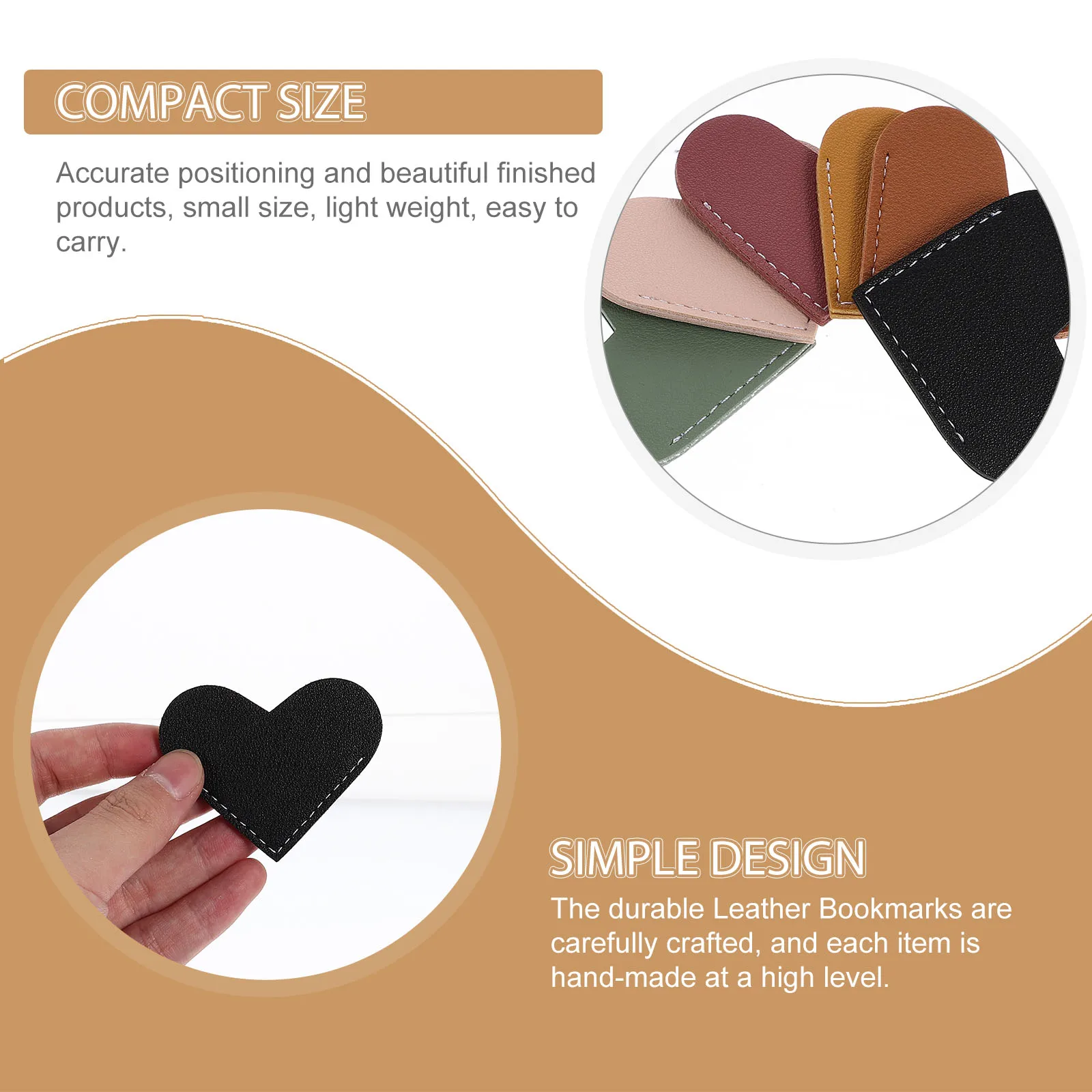 

6pcs Heart-Shaped Bookmarks Hand-Stitched Page Markers Corner Protectors Portable Gifts Mini Covers