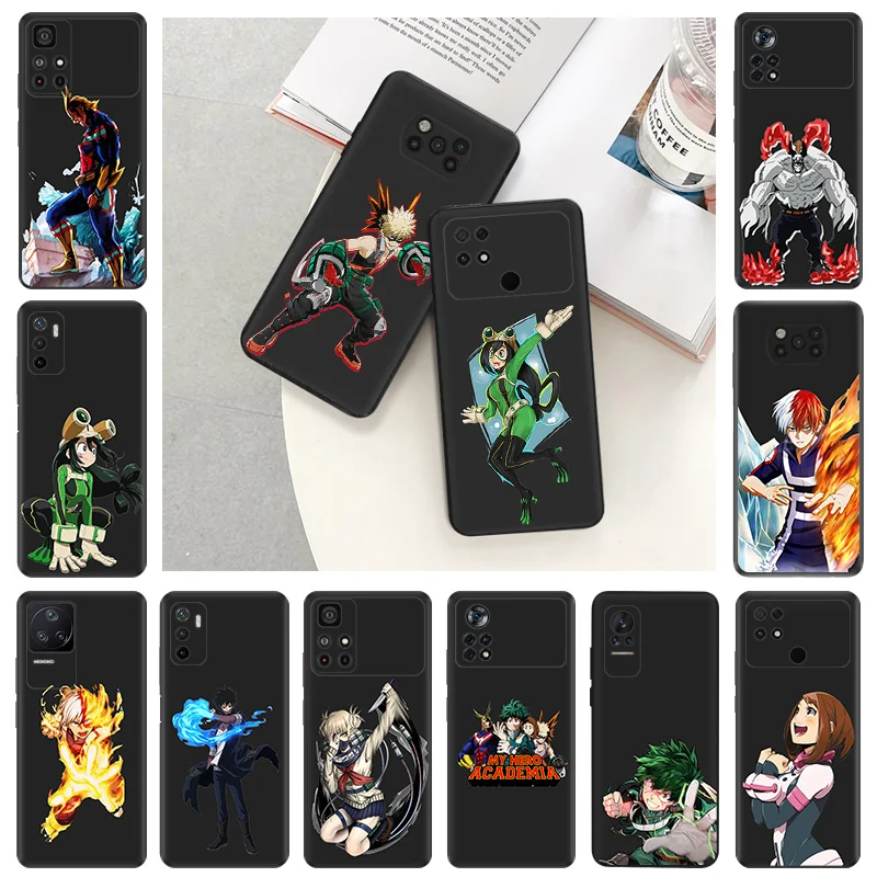 Black Matte Anti-Drop Phone Case For Xiaomi Poco X5 X4 X3 F5 F4 GT F3 F1 M5 M4 M3 Pro C51 C50 C40 Hero Academia Asui Tsuyu Cover