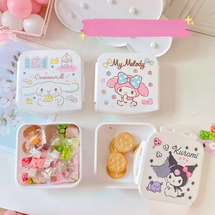 

Ланч-бокс Kawaii Sanrio в стиле аниме, коричная коробка для завтрака, милая коробка, четырехсторонняя пряжка, мультяшный Куром, подарок на день рождения