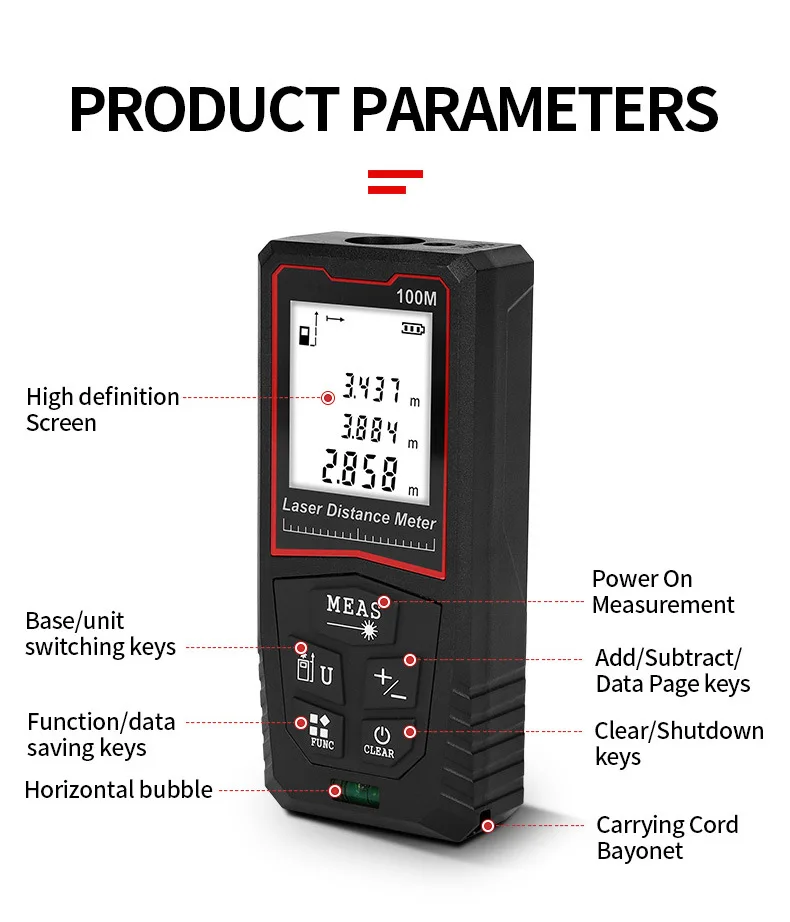 Laser Distance Meter 50M 70M 100M Rangefinder Tape Range Finder Measure Device Digital Ruler Test Tool