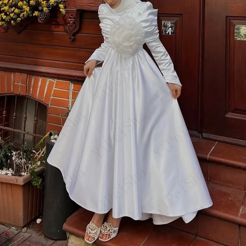 

Customized A-Line Prom Dresses Floor-Length High-Neck Full Sleeve Evening Gown Fashion Flowers Simple Draped Casual Party Gown