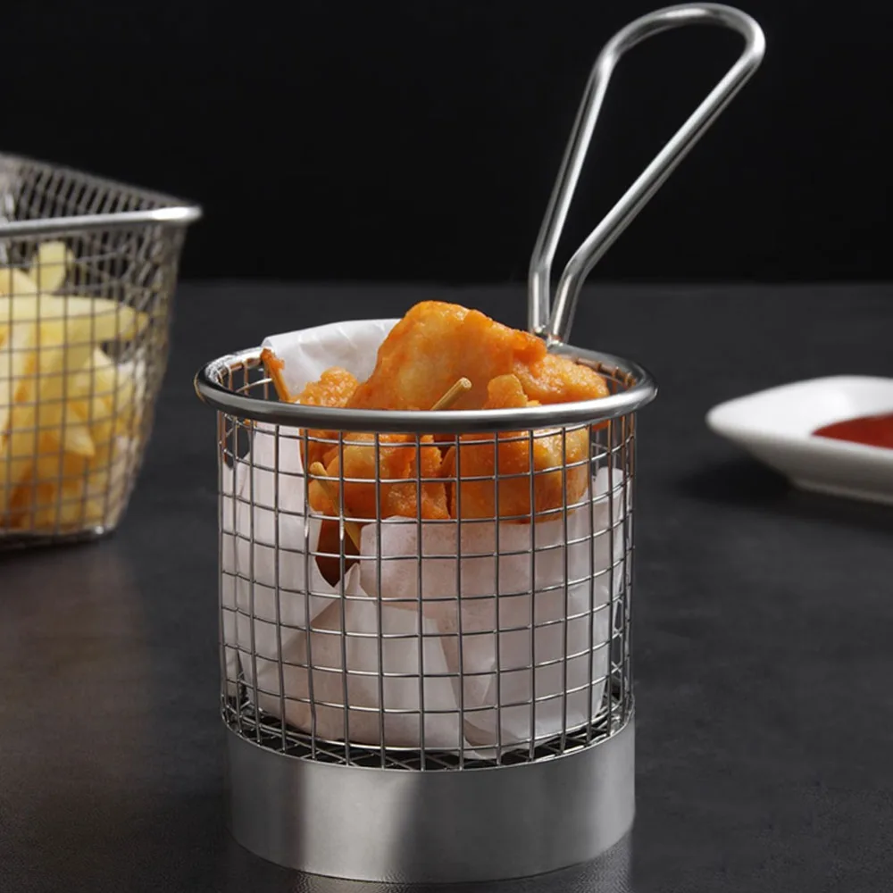 Stainless Steel French Fry Basket Round Shape Reusable Deep Fry Basket Durable Food Grade Fries Holder Milk Tea Shop