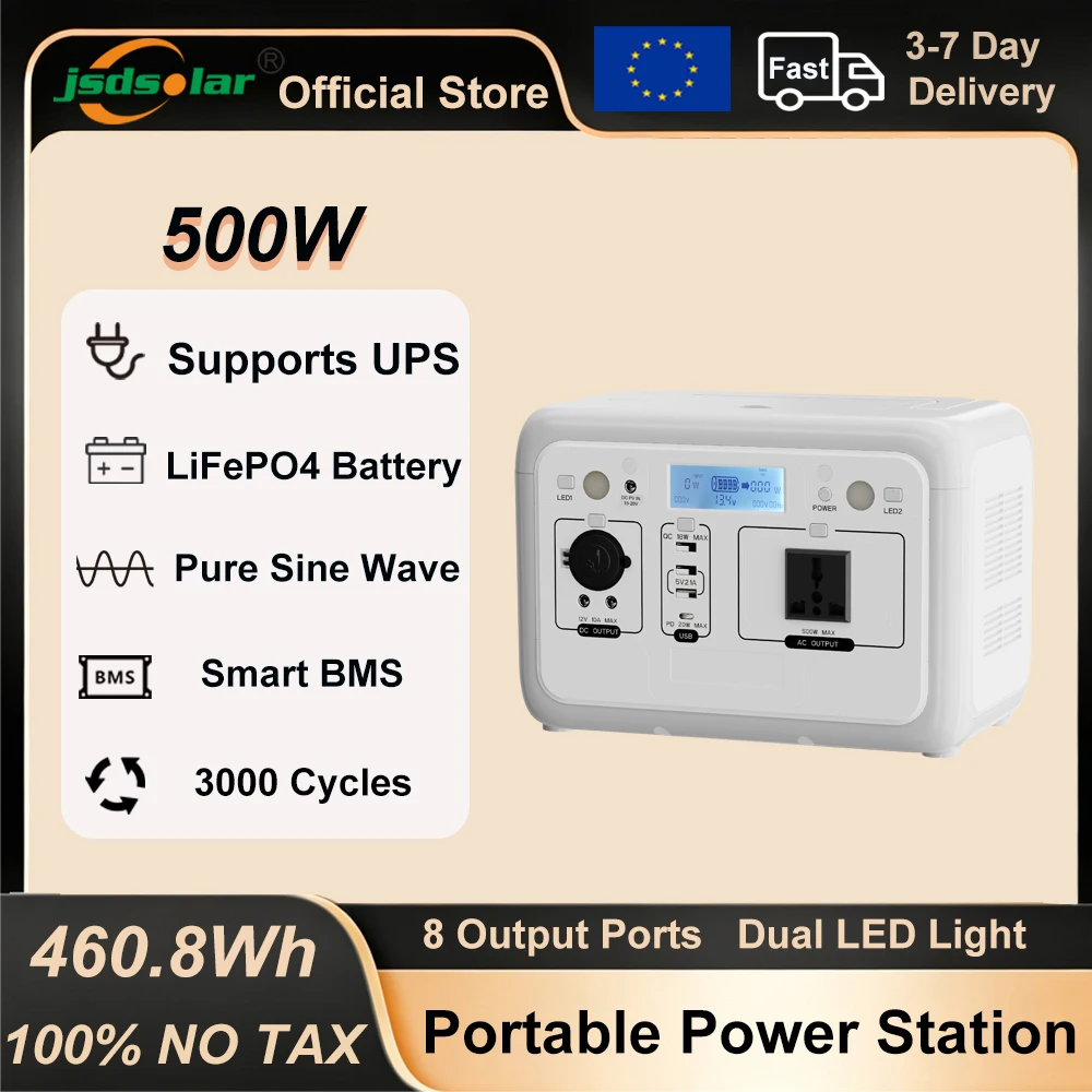 Jsdsolar 500W Tragbare Powerstation 110V 220V Reiner …