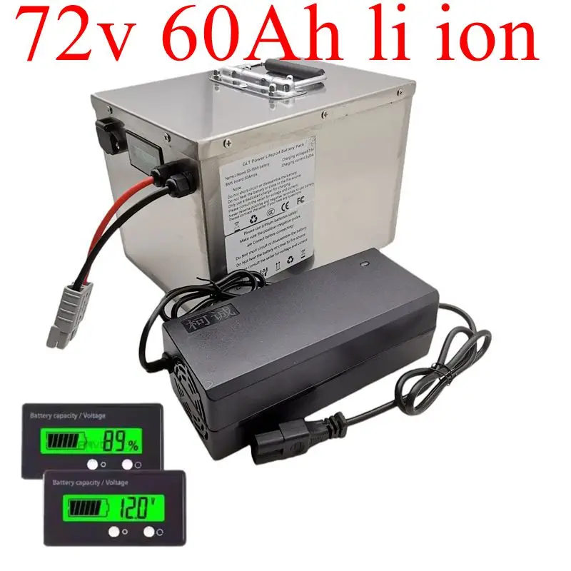 

high capacity 72v 60Ah li-ion no 72v 80ah lithium for 3000w bicycle battery bike tricycle motorhome inverter +10A charger