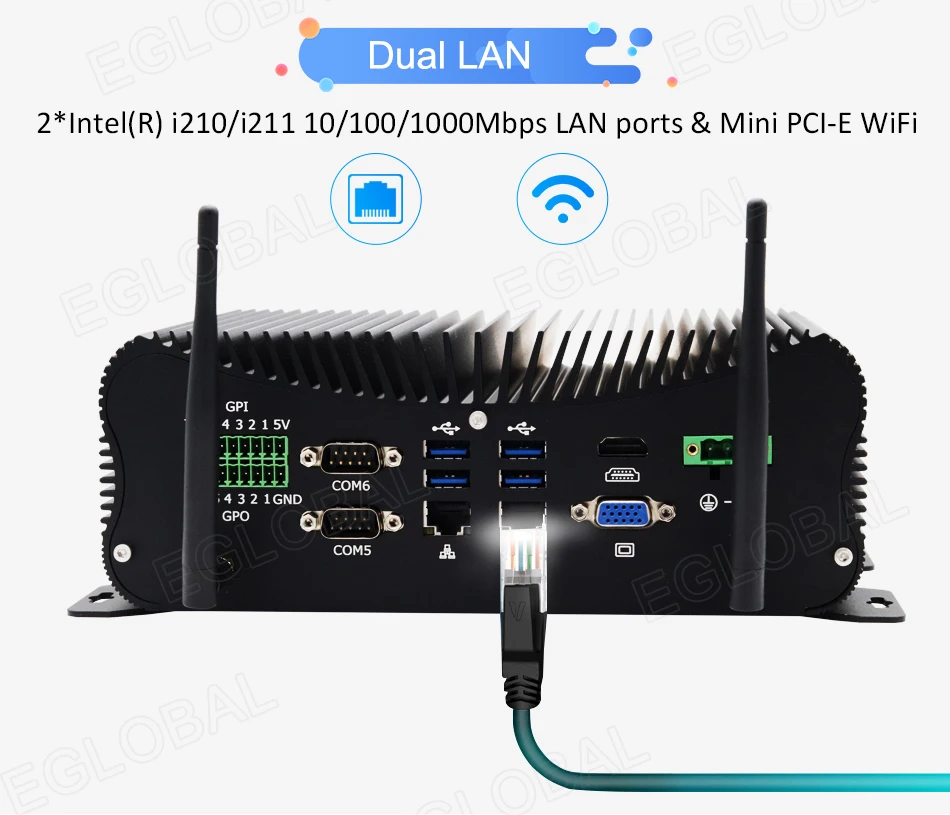 Eglobal-Mini PC industrial de 12ª generación, sin ventilador, Core i5-1235U, 1265U, PC resistente, 2x, Intel i225, 2,5G, LAN, HDMI, VGA, 4G, LTE