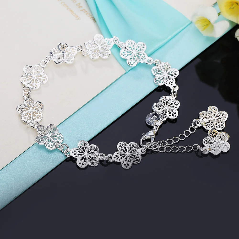 Christmas gifts flower chain fashion 925 Sterling Silver Bracelet for woman fine luxury jewelry Wedding party Popular brands