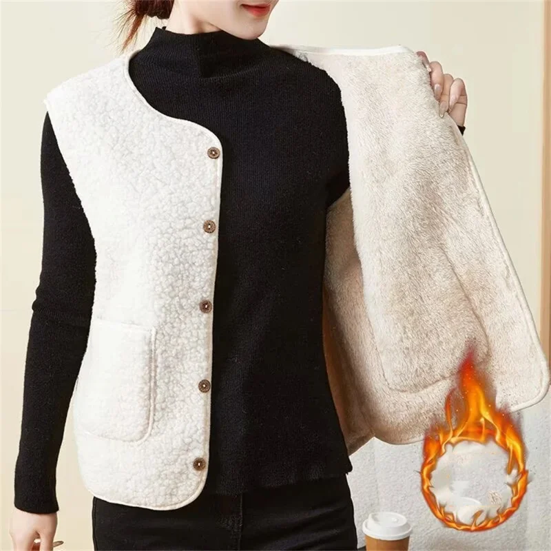 2025 New Double Sided Velvet Vest Women's Winter Velvet Round Neck Warm Loose Jackets Top Coat Women's Clothes Vests Tops