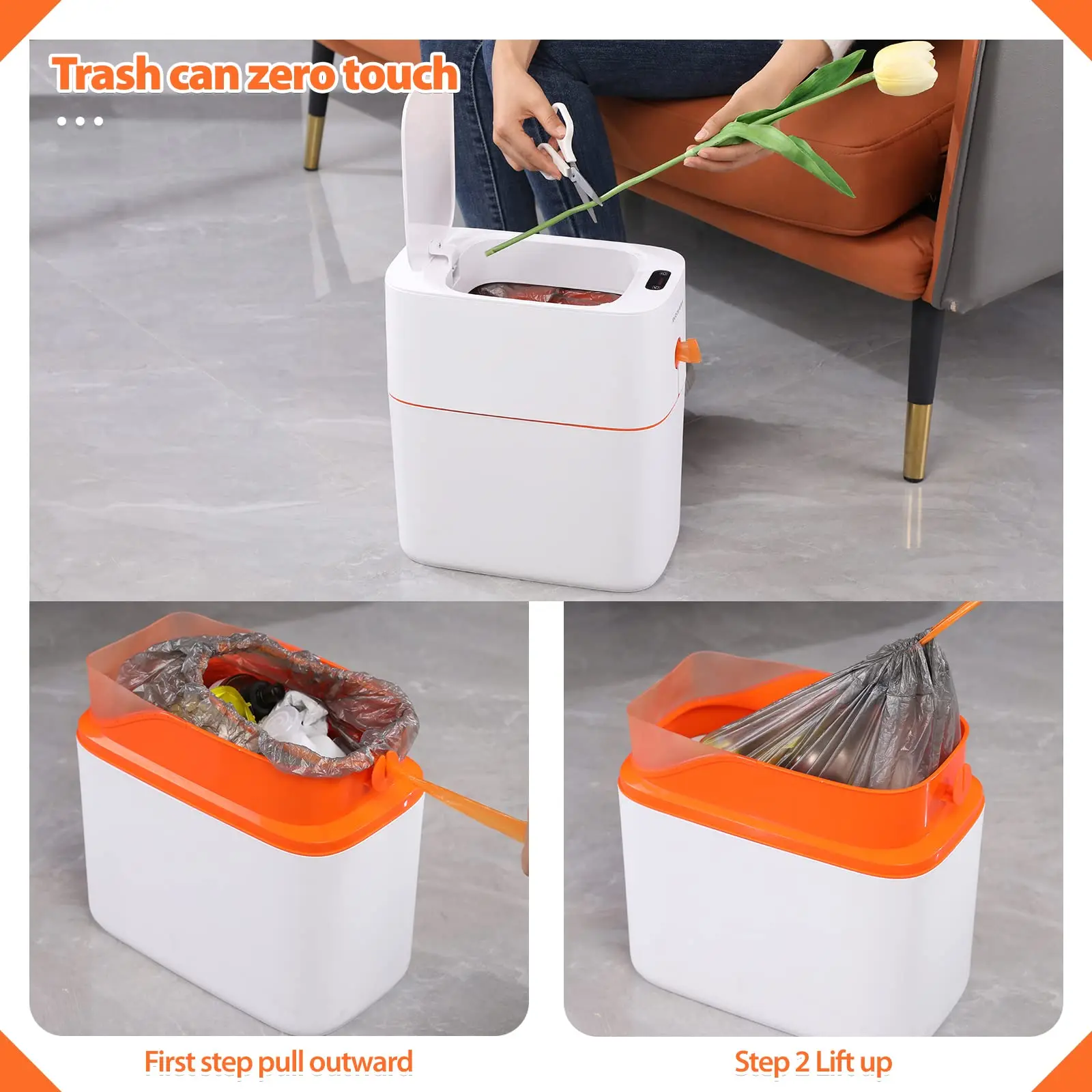 Smart Induction Trash Can IPX5 Waterproof Automatic Motion Sensor Trash can for Bathroom Bedroom Home Office Odorless