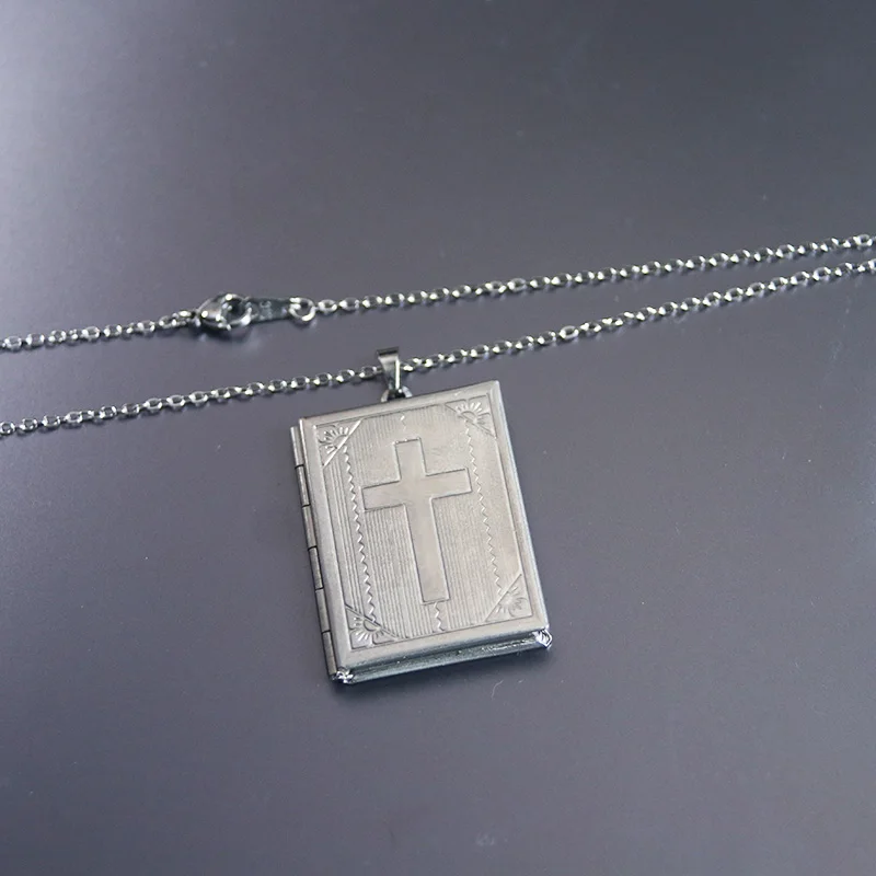 1pc 38mm Square Book Photo Frame Stainless Steel Charms Floating Jesus Virgin Mary Locket Necklaces Women Men  Memorial Jewelry