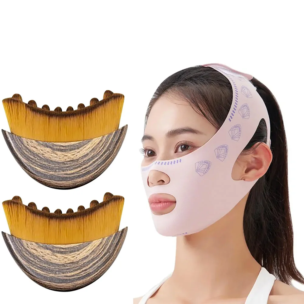 2-teiliges Lymph-Gesichtsformband & Massagebürste, V-Line-Lifting-Maske zur Doppelkinnreduzierung, Kieferlinienformer, Gesichtsstraffungsband – Detail 2