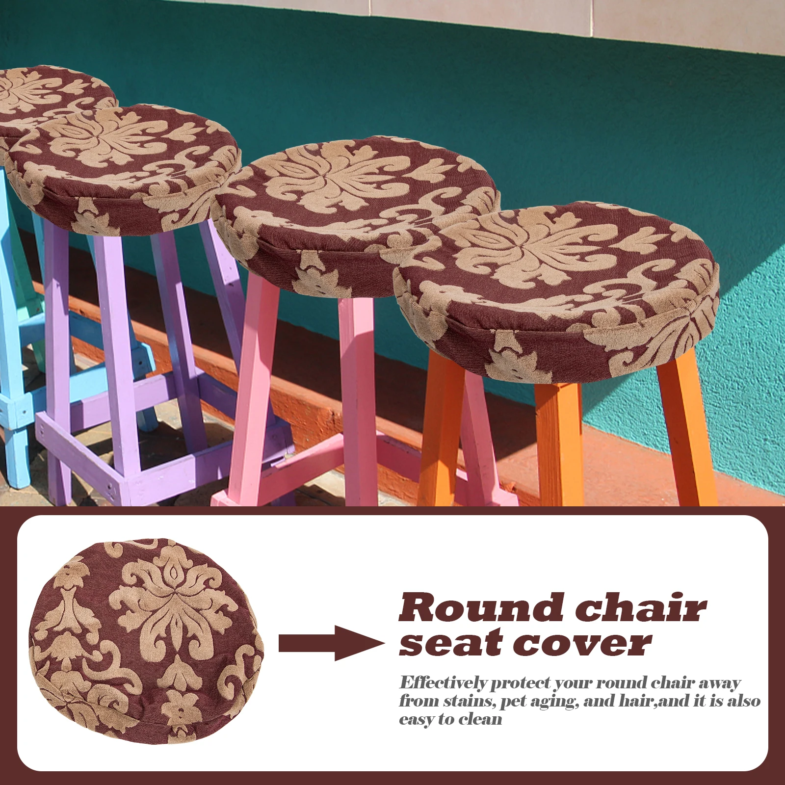 

Elastic Round Chair Bar Stool Protector Printed Floral Cushion For Hotel Restaurant Banquet Seat Protection Decorative