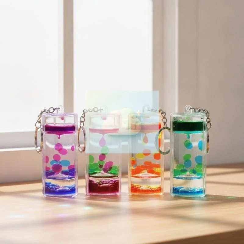 Liquid Motion Oil Drop Timer Key Ring, Rectangular Double Color Floating Liquid Keychain,Stress Relief Toy For Bag Car Key Deco