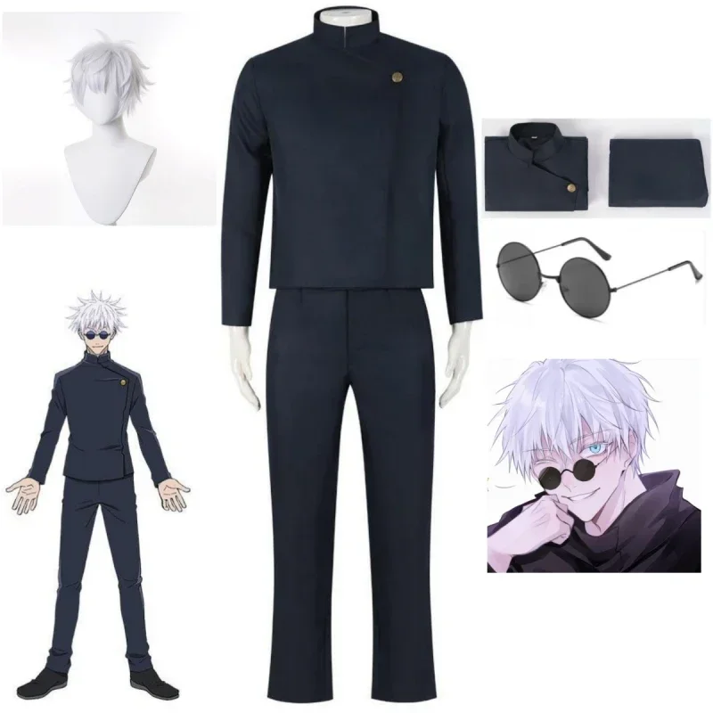 

Anime Jujutsu Kaisen Gojo Satoru Cosplay Top Pants Glasses High School Uniform Wig Set Halloween Men's Clothing