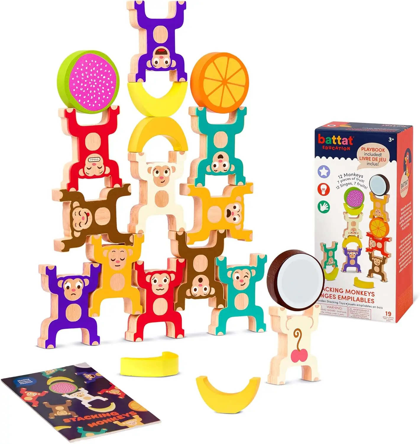 

Wooden Stacking Monkeys Toy for Toddlers – Colorful Interlocking Rings – Develop Fine Motor Skills & Hand – Eye Coordination – F