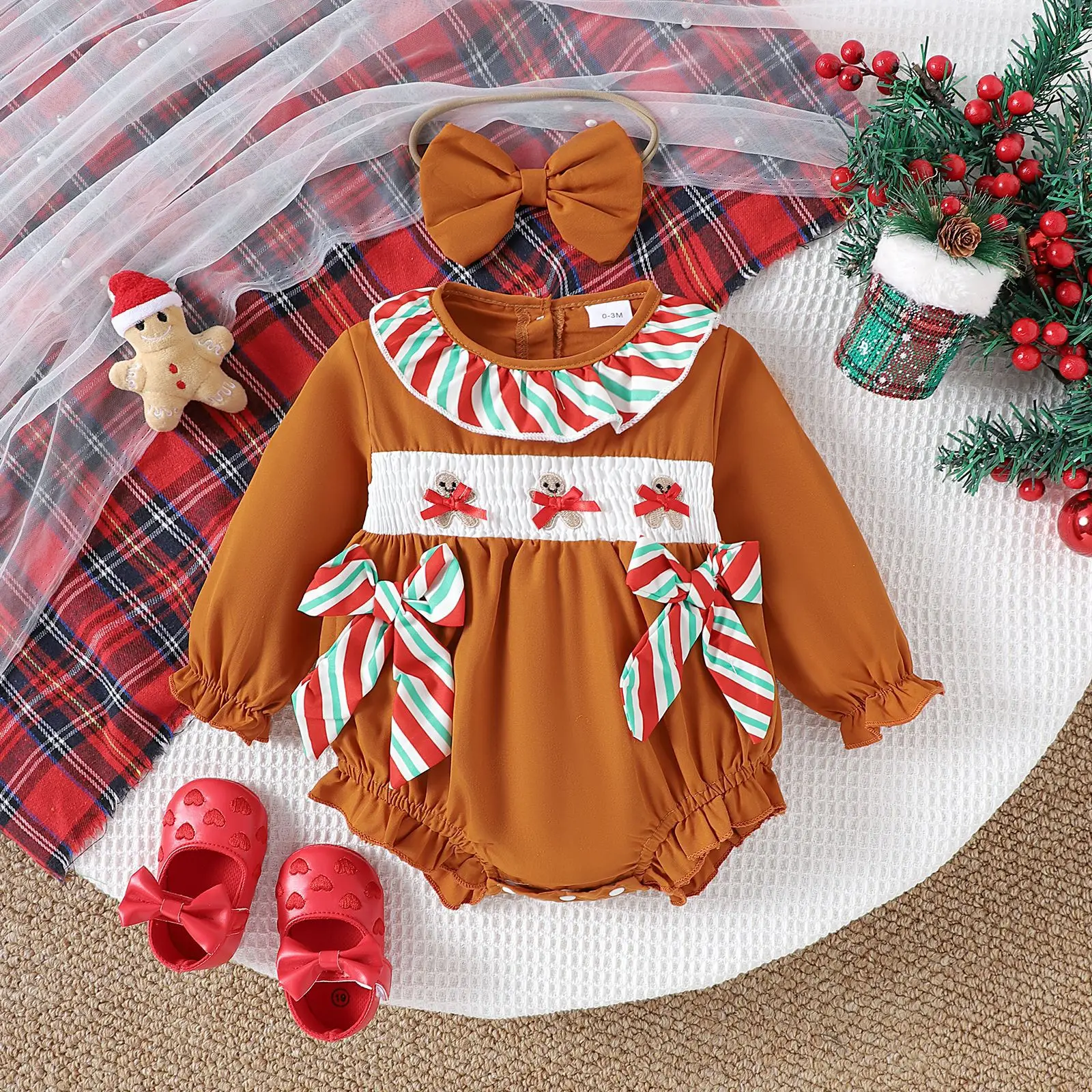 

Детские комбинезоны UNITIM для маленьких девочек, полосатые комбинезоны для маленьких девочек, весна 2026, боди с бантом и аппликацией для маленьких девочек, верхняя одежда + повязка на голову