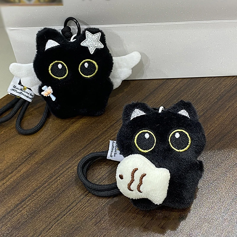 

Appealing Large-Eyed Black Feline Plush Backpack Charm; Ladies' Carryall Pendant; Duo Keyrings; Smartphone Ornaments