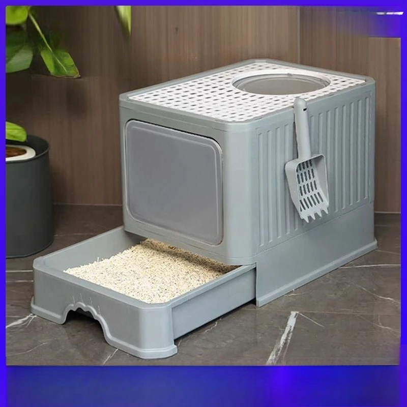 

PP Large Fully Enclosed Cat Litter Box Foldable Drawer Type Deodorizing Cat Toilet Extra Large Anti-Splash Cat Supplies