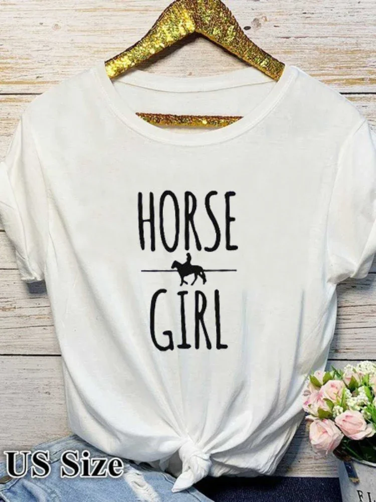 HORSE GIRL Letter Print T Shirt Women Short Sleeve O Neck Loose Tshirt Summer Women Causal Tee Shirt Tops Camisetas Mujer