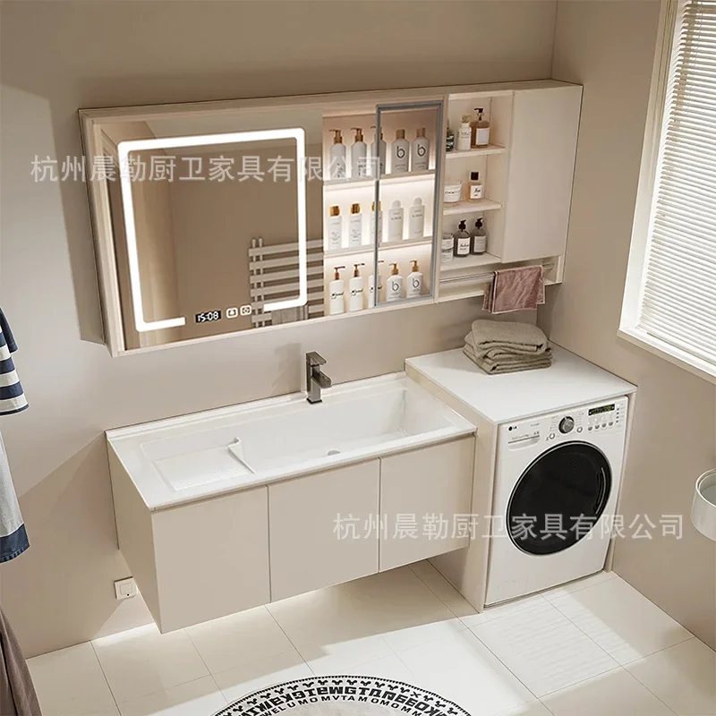 

Washboard Ceramic Integrated Basin Washing Machine Cabinet Toilet Washbasin Cabinet Combination French Wind Bathroom Cabinet