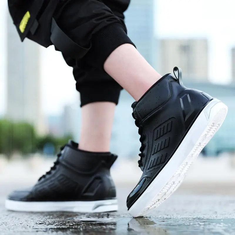 Men Rian Shoes Lace-Up High Top Ankle Boots Fashion Short Boots Thick Soles Black Green Waterproof Rain Boots Men Solid 레인부츠 남성