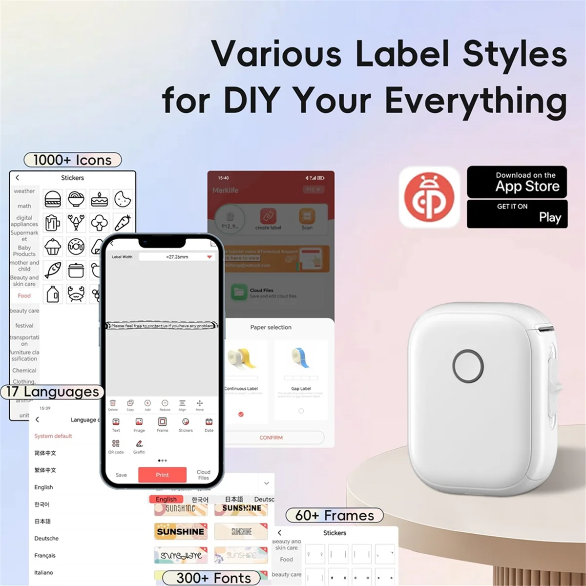 P12 Label Maker Mini Bluetooth Label Printer Portable Thermal Sticker Machine for Storage Barcode Office Home