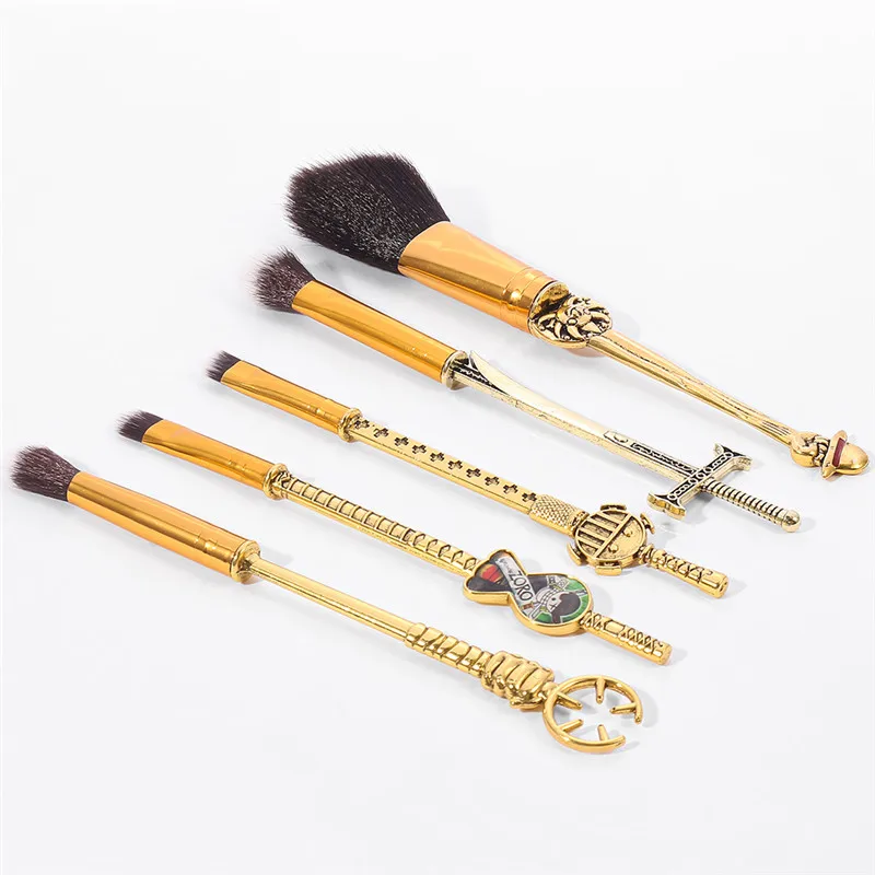 5pcs/set Anime ONE PIECE Tony Tony Chopper Cartoon Magic Wand Makeup Brush Metal Handle Cosplay Makeup Tools With Velvet Bag