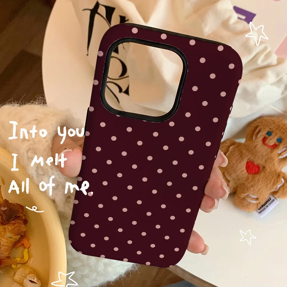 Ins Brown Red Polka Dots Phone Case for IPHONE 16 15PRO MAX 14 PLUS 13 12 MINI 11 Acrylic TPU Two in One Magnetic Phone Cases - náhled 3