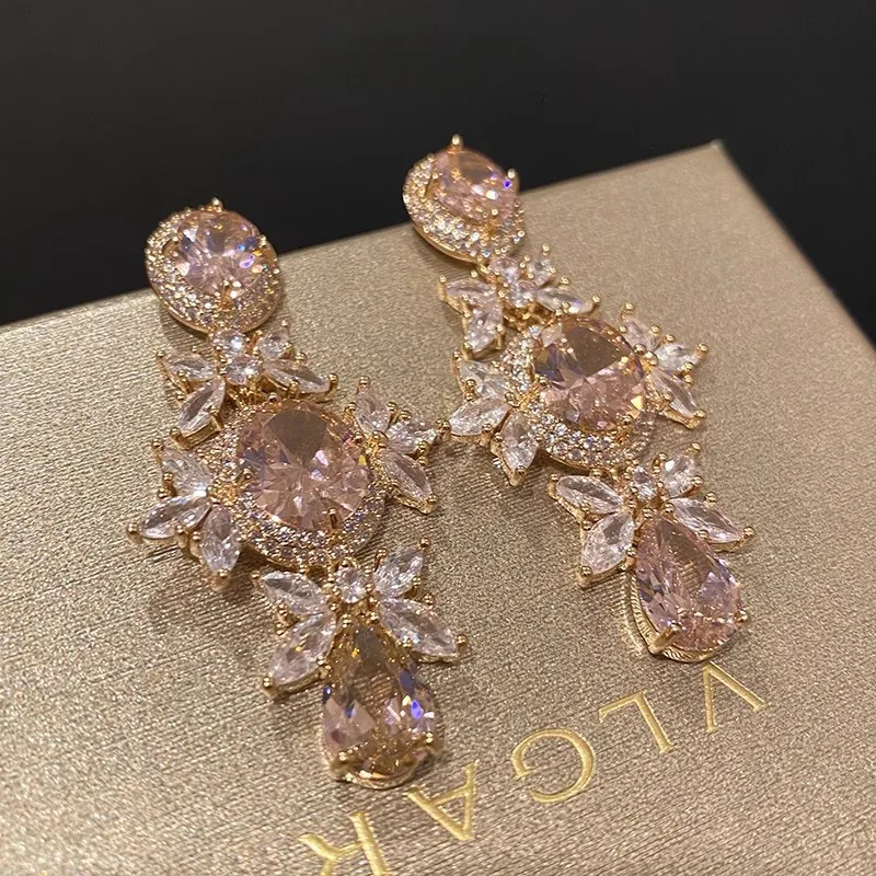 Fashion New Style Flower Drop Zircon Luxury Temperament Earrings