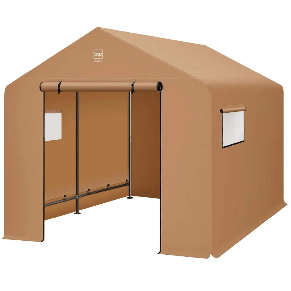 

10x8ft Outdoor Storage Shed, Carport, Canopy Shelter, Dual Doors & Windows, Metal Frame, Weather-Resistant, Customized