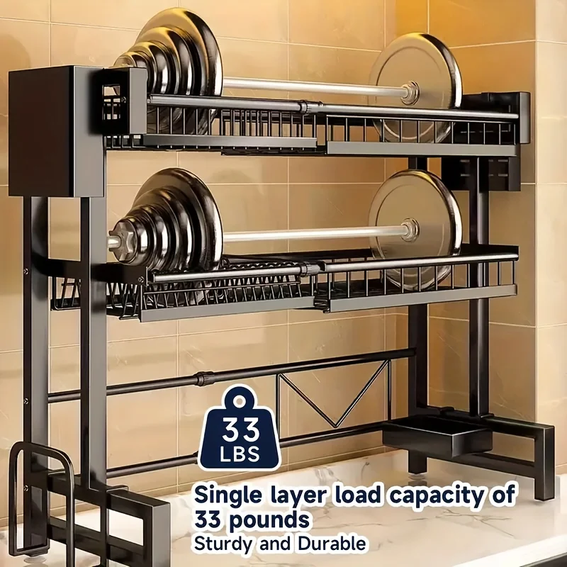 

Multi-functional Retractable Draining Rack Kitchen Storage Sink Cloth Bowl Rack Chopsticks Knife Storage Carbon Steel Kitchen