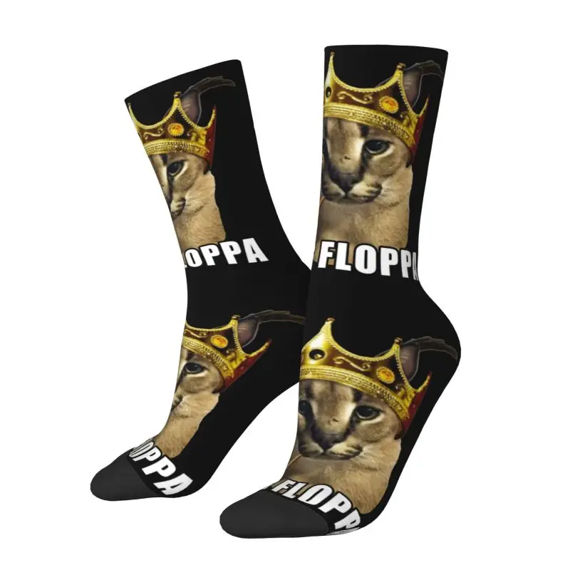 Kawaii Print Big Floppa King Crown Poppa Meme Socks for Women Men Stretch Summer Autumn Winter Crew Socks