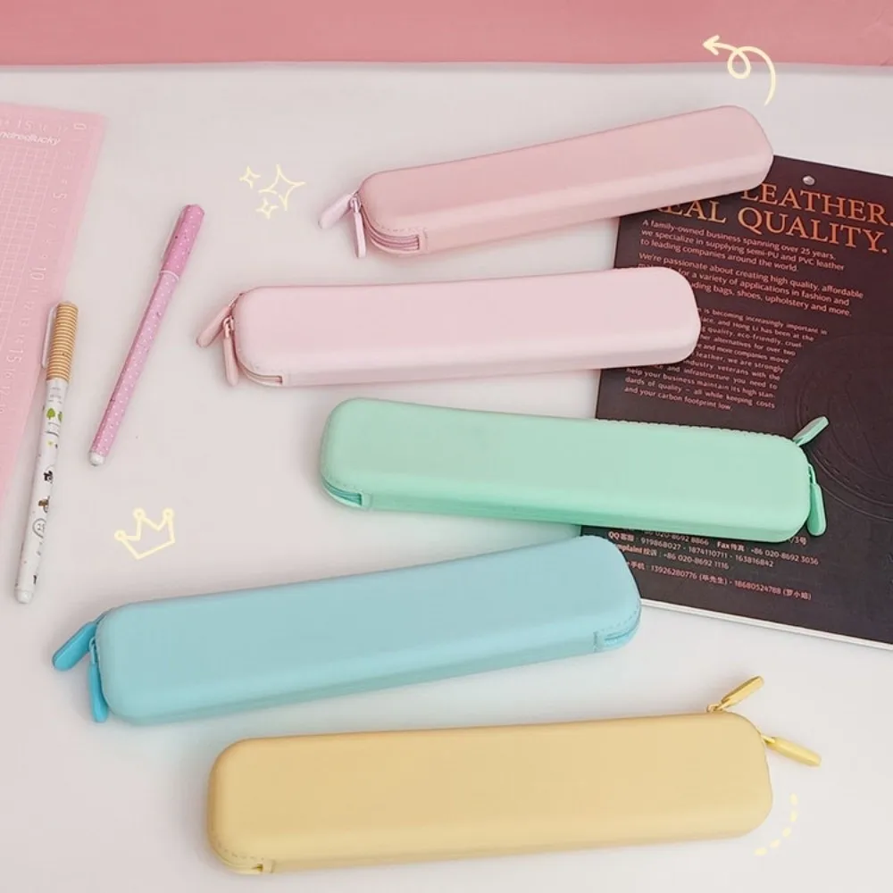 Fashion Solid Color Silicone Pencil Case Zipper Multifunctional Pen Bag Macaron Soft Stationery Storage Bag Friends