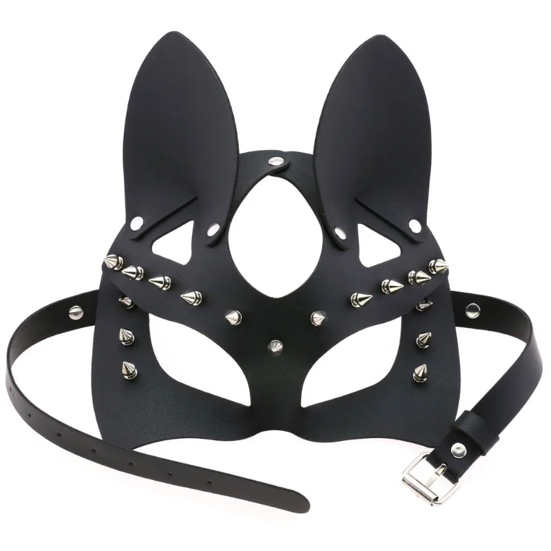 Decopunk Sexy Leather Mask Bunny Girl Cosplay Rave Mask Rivets Bondage Harness Bdsm Halloween Party Cat Mask Woman Man