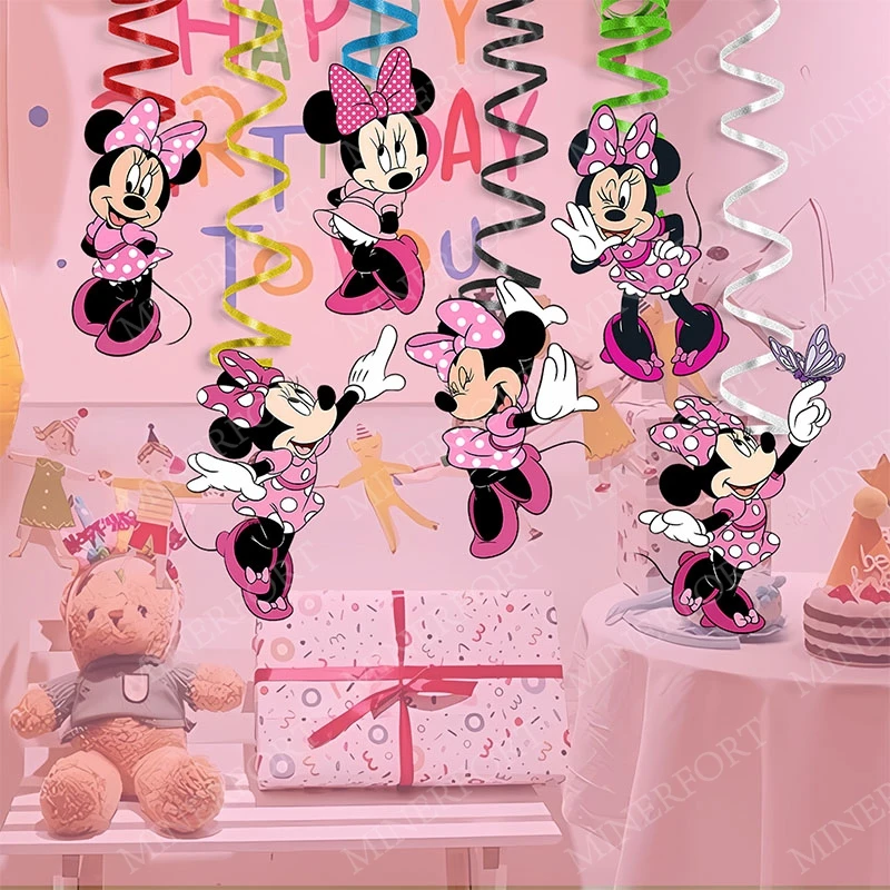 Mickey Minnie Pink Theme Spirals Swirls for Happy Birthday Events Party Decorations Ceiling Hanging Kids Girls Favors Gifts
