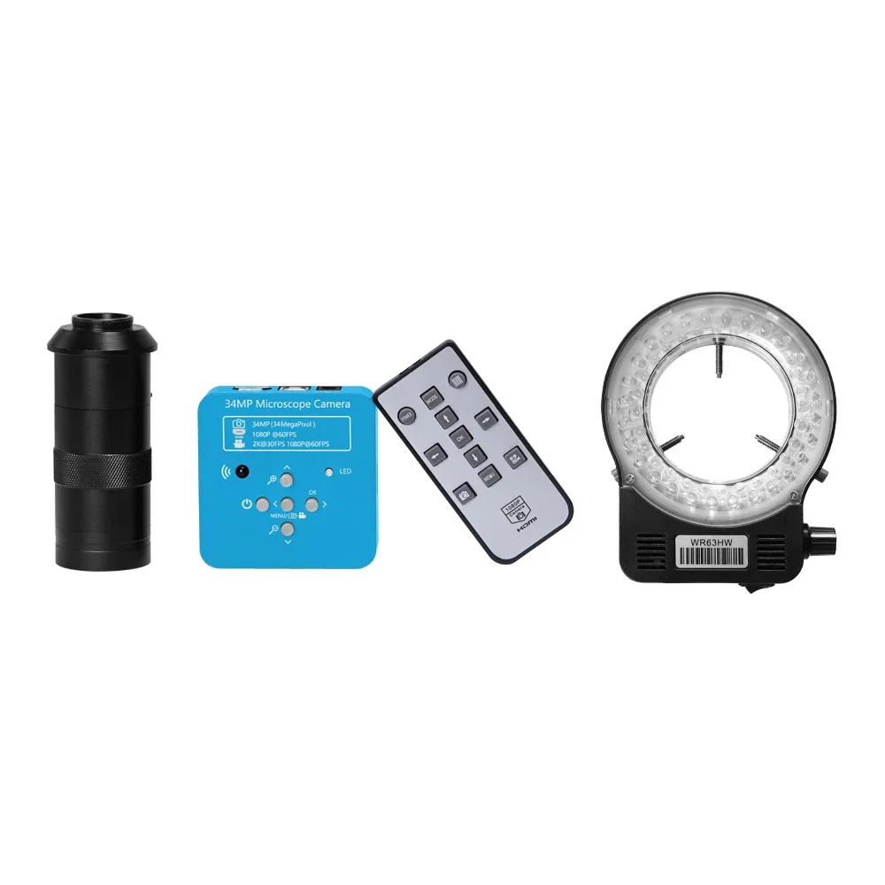 

2025HAYEAR 34MP HDMI USB видеомикроскоп, камера промышленного микроскопа 1080P 60fps 130x объектив с креплением C, светодиодная подсветка, для ремонта,