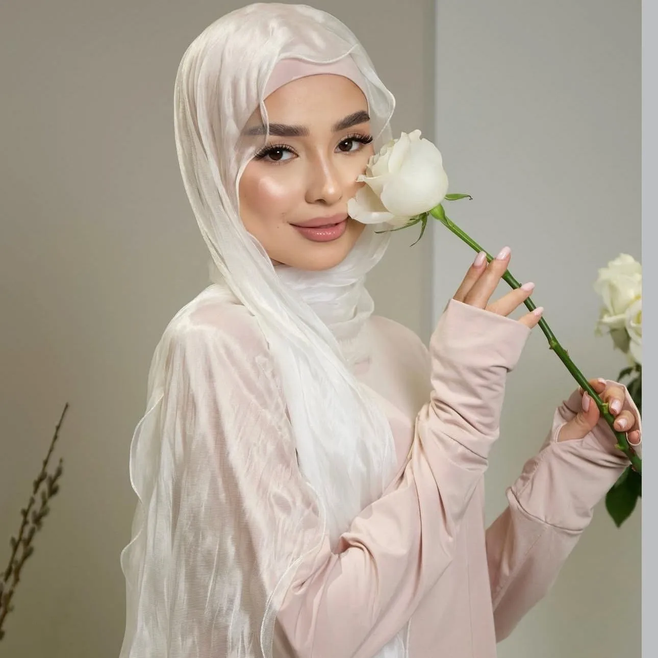 1 piece spring and summer glossy elastic yarn long scarf solid color breathable fungus edge soft head scarf silk scarf