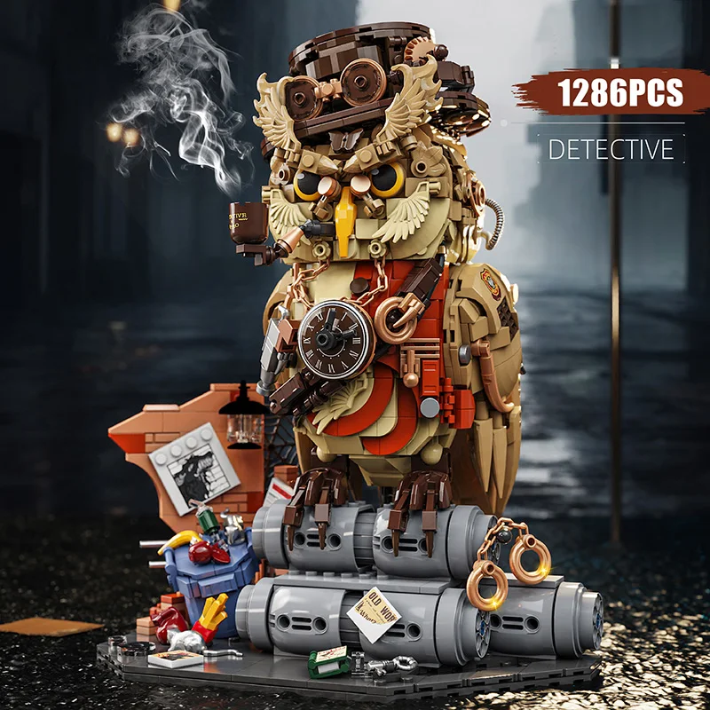 Creative 1286Pcs Magic Mechanical Detective Owl Building Blocks Ornaments Home Decoration MOC Assembly Bricks Toys Children Gift