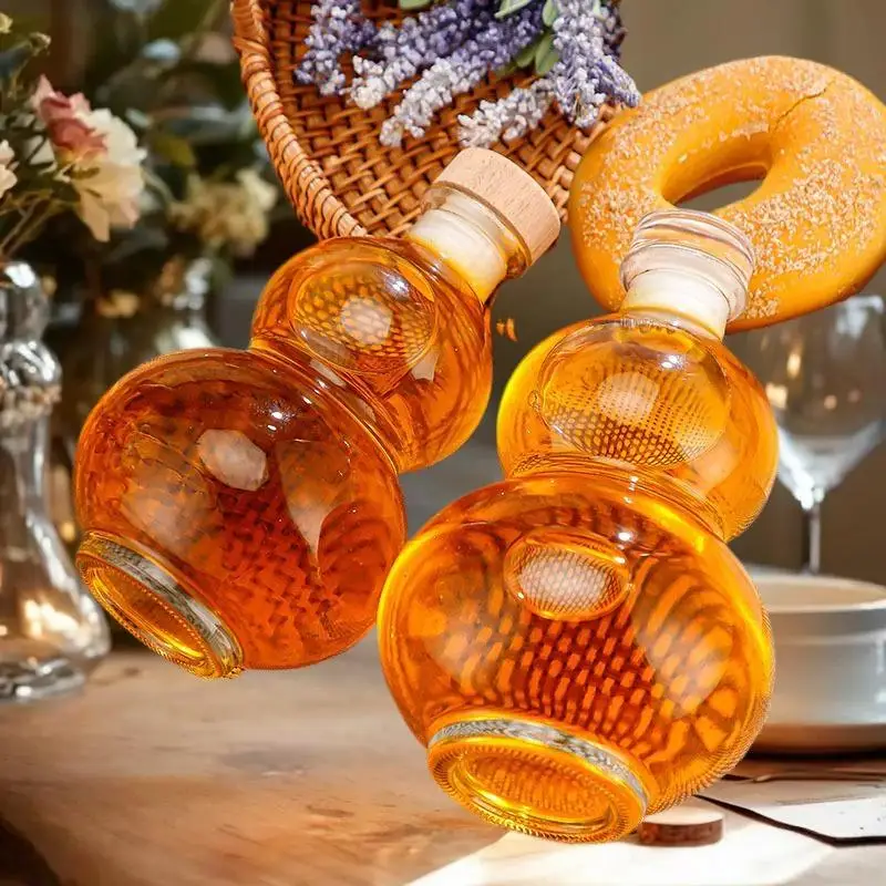 Transparent Gourd Shape High Borosilicate Glass Wine Bottle Heat-resistant Glass Empty Bottle With Lid Milk Tea Bottle Cold Brew