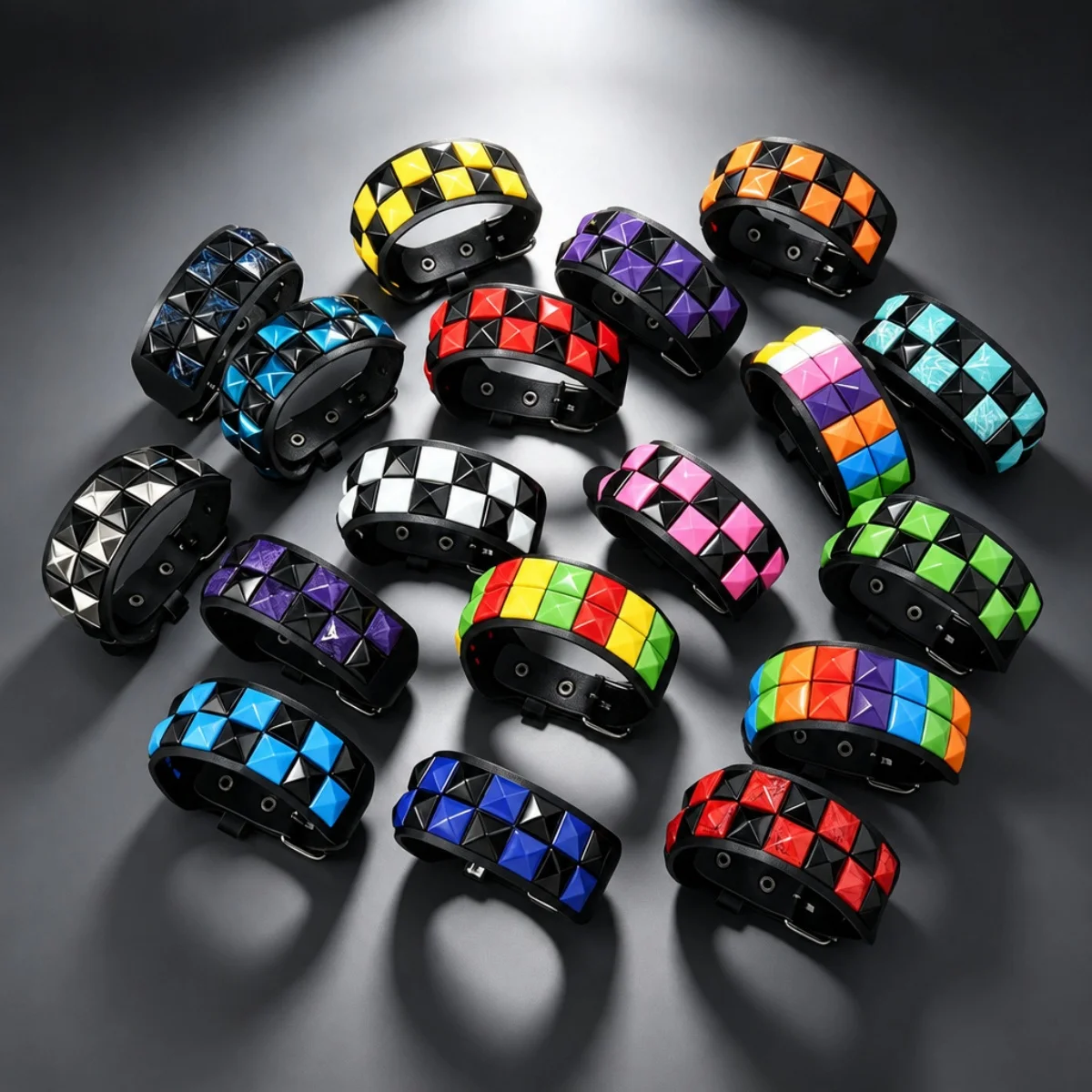 18 Color Punk Rock Square Rivet Wide PU Leather Bracelets Hand Jewelry Gift Hip Hop Bracelet for Trend Men Women Cuff Bangles