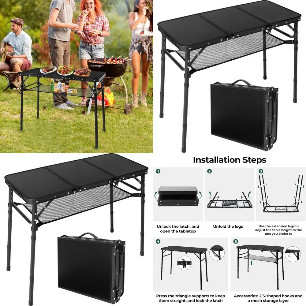 

Портативный складной походный стол с сеткой для хранения, регулируемая высота до 27,3 дюймов, идеально подходит для пикников на природе, барбекю, пляжа и т.д.