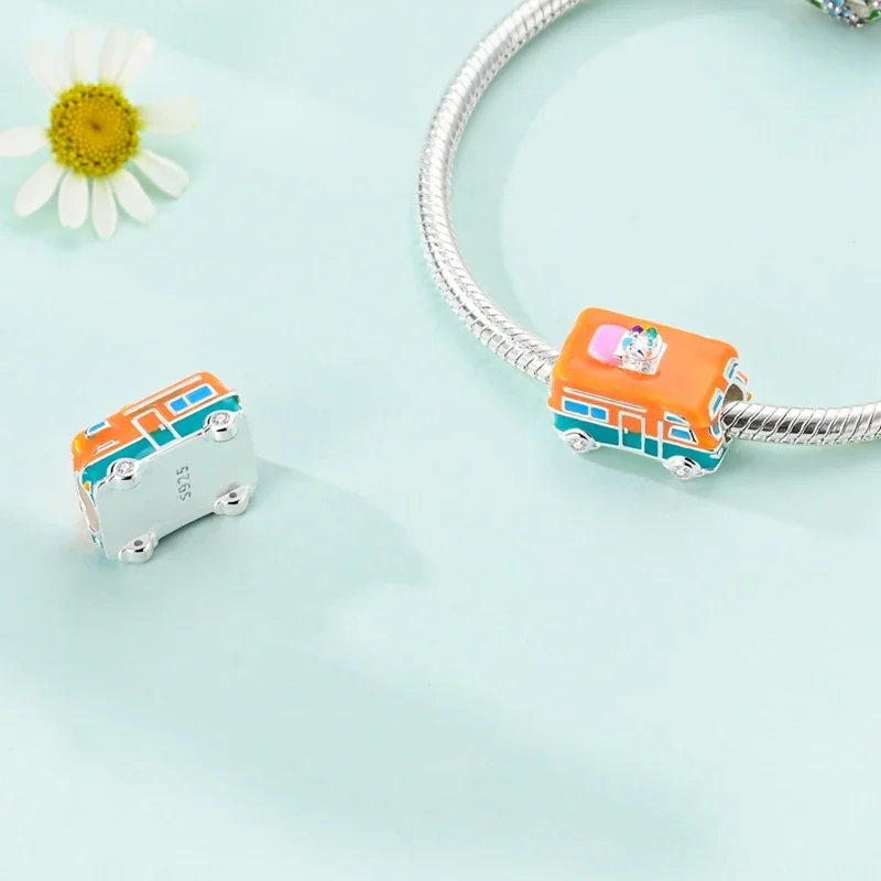 Beaded 925 Sterling Silver Lifestyle Series Chips Luggage Bag Watch Charm Fit Pandora Bracelet Diy Jewelry Accessories Gift view 4