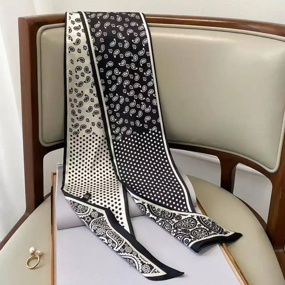Women'S Double-Sided Cashew Flower Printed Silk Scarf Long Neck Scarf Summer Fashion Multifunctional Ribbon Shirt  Small Scarf
