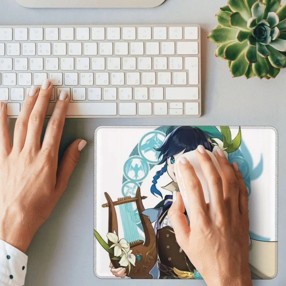 Genshin Impact Venti Mouse Pad الكمبيوتر لوحة المفاتيح الماوس حصيرة الألعاب الكمبيوتر حصيرة مكتب الجدول الحصير