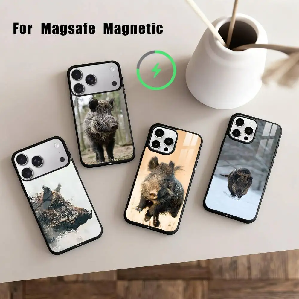 

Милый чехол для телефона с изображением дикого кабана для iPhone 17, 16, 15, 14, 13, 12, 11 Plus, с поддержкой магнитной беспроводной зарядки